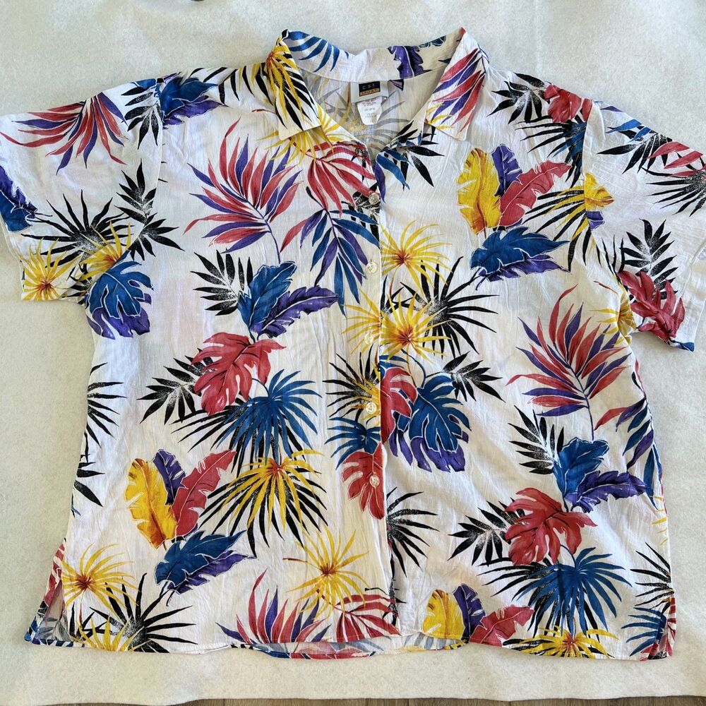 C.S.T. Sport ButtonUp Hawaiian Shirt size 4X 100% Cotton Made in USA vintage VTG